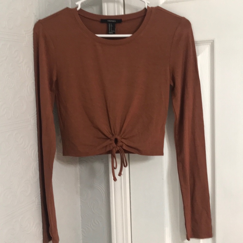 Rust Long Sleeve Crop Top with Keyhole